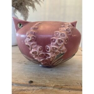 Vtg ROSEVILLE POTTERY Rose Pink Foxglove Jardiniere Double Handle Vase 418-4